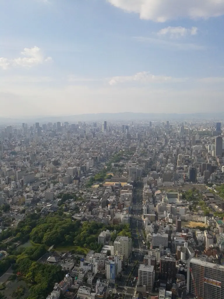 「あべのハルカス展望台」から街を望む（谷町筋がずっと伸びています）